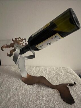 Mermaid Metal Wine Bottle Holder - Copper/Silver Tones: Hayes Cash Signed.